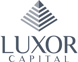 The Luxor Capital Group logo features a stylized gray pyramid with the company name in a dark gray serif font.